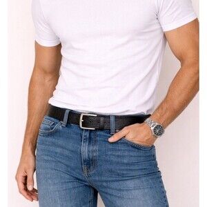 Martin Dingman Black Textured Leather Belt Italy Size 90 / 36 Grain Dress Belt